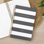 Personalized Grey and White Stripe Planner<br><div class="desc">Chic personalized planner features wide grey and white stripes with your name or monogram in elegant white lettering. Personalize this elegant grey and white design with the year along the bottom.</div>