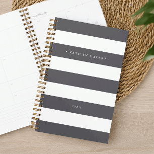 Personalized Grey and White Stripe Planner