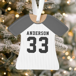 Personalized Grey Baseball Jersey Christmas Ornament