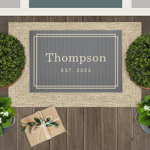 Personalized Grey Beige Family Last Name Monogram Doormat