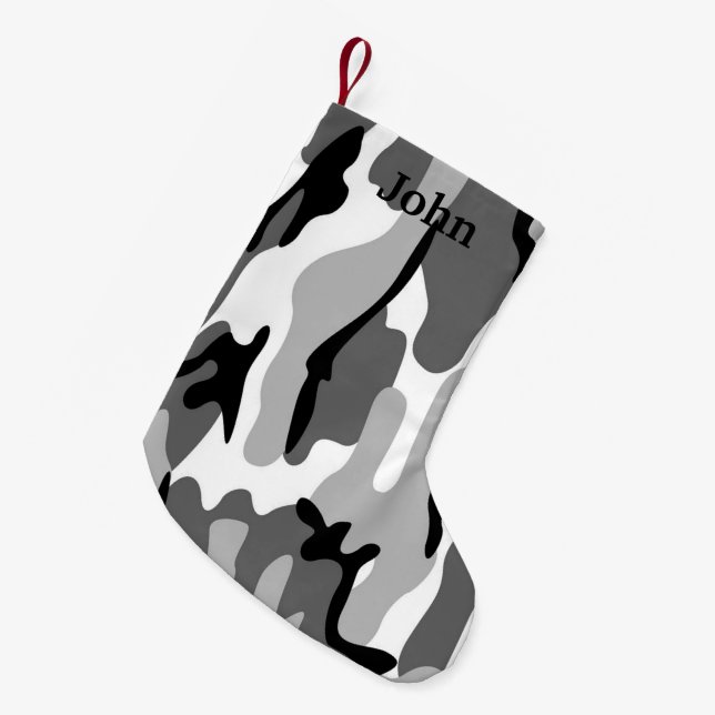 Personalized Grey & Black Camo Christmas Stocking (Front (Hanging))