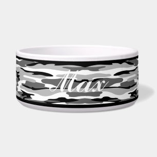 Personalized Grey & Black Camouflage Pet Bowl