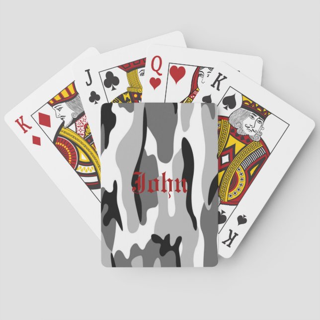Personalized Grey & Black Camouflage Playing Cards (Back)