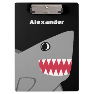 Personalized Grey Black Cartoon Cute Shark Kids Clipboard