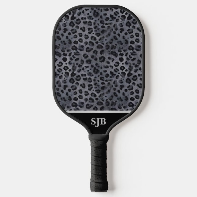Personalized Grey & Black Leopard  Pickleball Padd Paddle (Front)