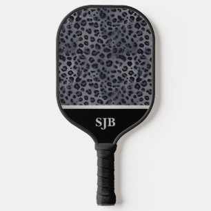 Personalized Grey & Black Leopard Pickleball Paddle