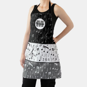 Personalized Grey Black White music notes Apron