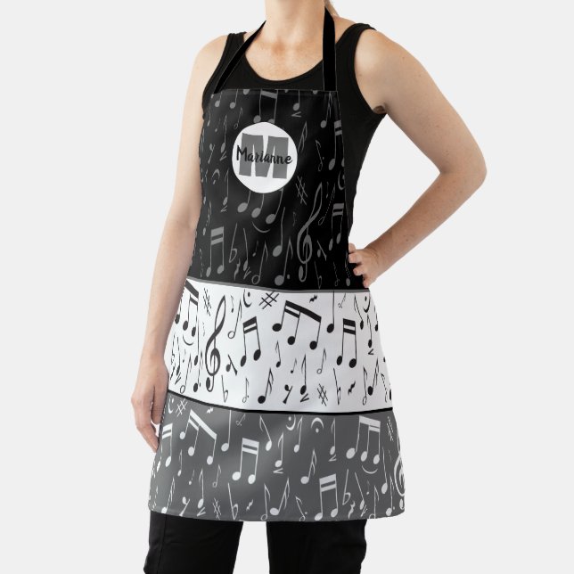 Personalized Grey Black White music notes Apron (Insitu)