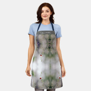 Personalized Grey, Black, White w/ Tiny Red Floral Apron