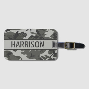Personalized Grey Camo Luggage Tag