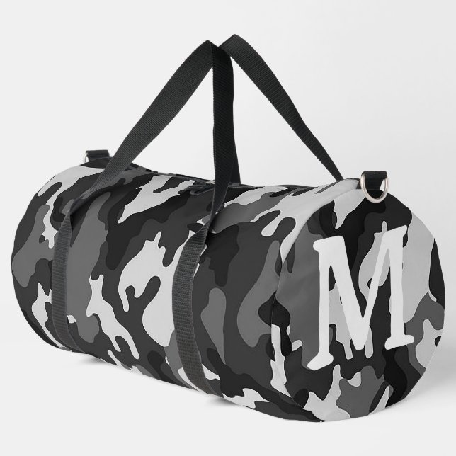 Personalized Grey Camouflage Duffle Bag (Left Corner)
