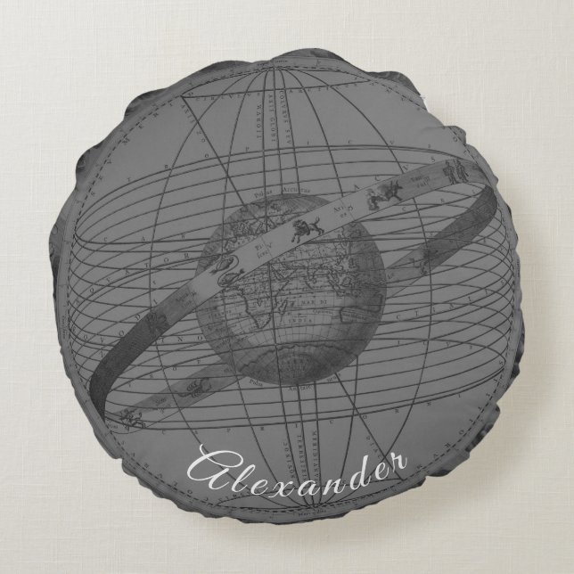 Personalized Grey Celestial Map Nautical  Round Pillow (Back)