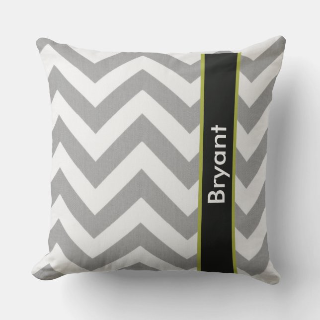 Personalized Grey Chevron Throw Pillow (Front)