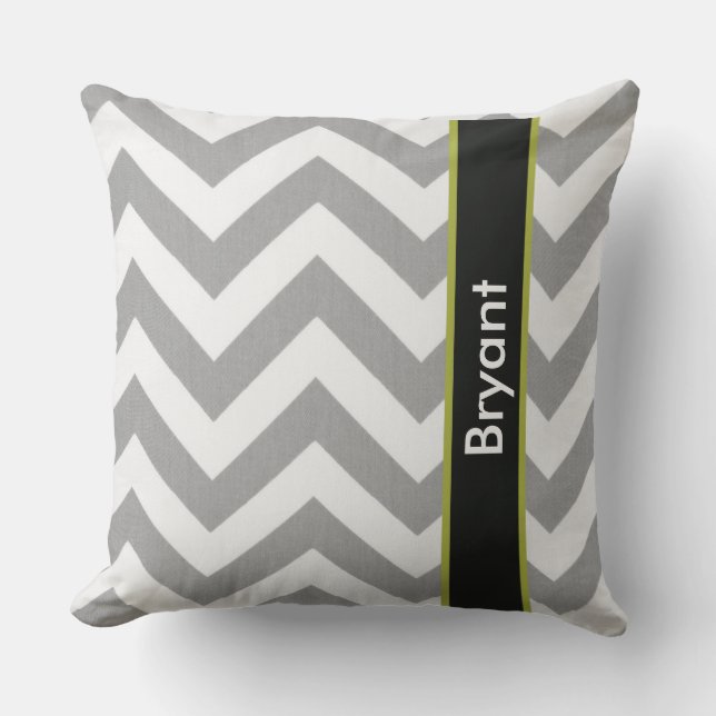 Personalized Grey Chevron Throw Pillow (Front)