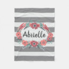 Personalized Grey, coral floral Fleece Blanket