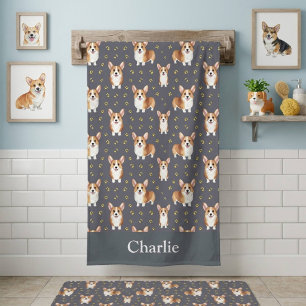 Personalized Grey Corgi Dog Beach Towel
