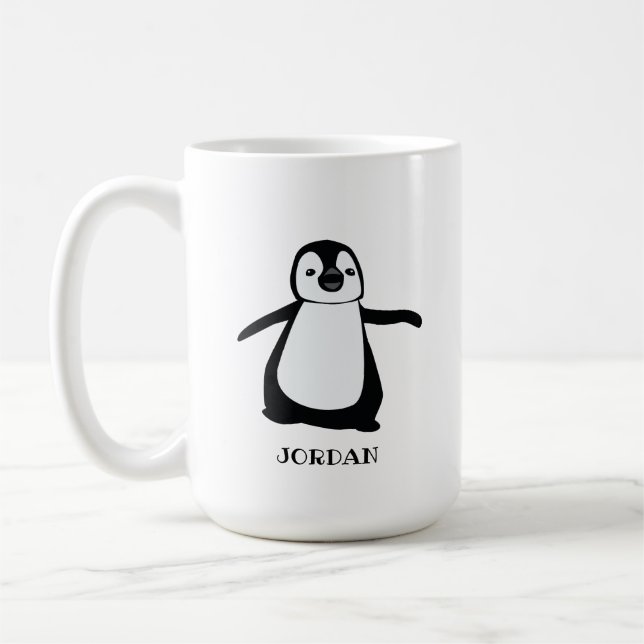 Personalized grey cute penguin illustration baby coffee mug (Left)