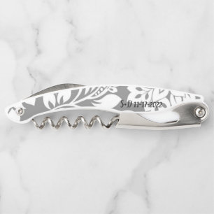 Personalized Grey Damask Corkscrew