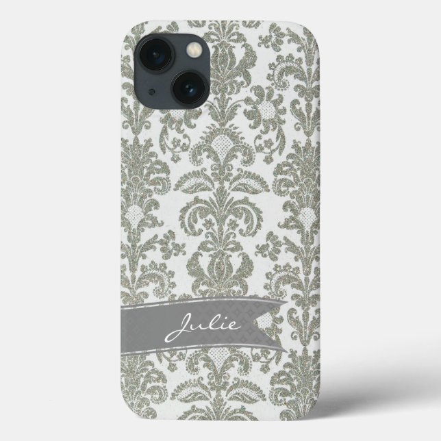 Personalized Grey Damask iPhone 6 Case (Back)