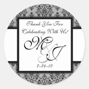 Personalized Grey Damask Wedding Favour Labels