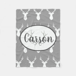 Personalized Grey Deer Silhouette Fleece blanket