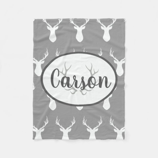 Personalized Grey Deer Silhouette Fleece blanket (Front)