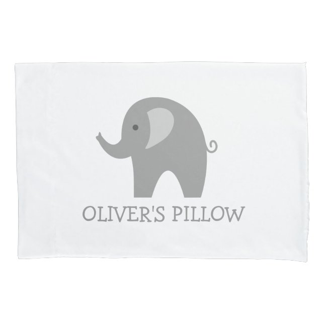 Personalized grey elephant kids bedroom pillowcase (Front)