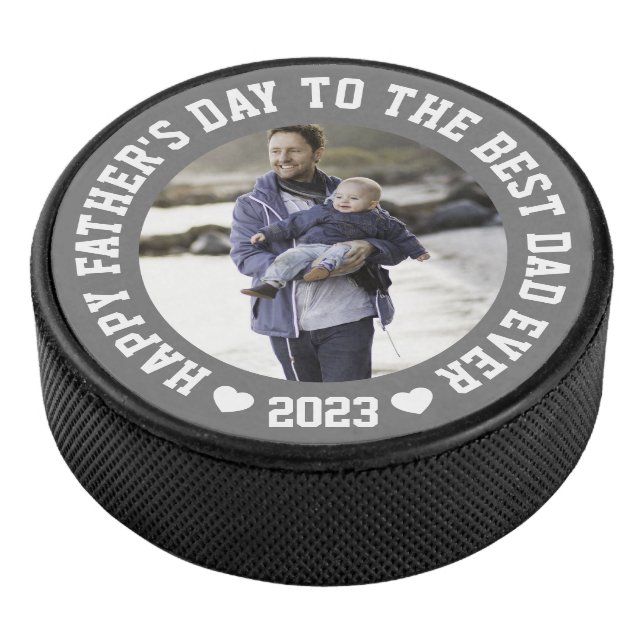 Personalized Grey father's Day Photo  Hockey Puck (3/4)