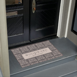 Personalized Grey Geometric Tile Pattern Welcome Doormat