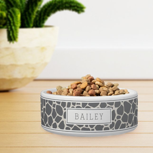 Personalized Grey Giraffe Animal Print Pet Bowl (Creator Uploaded)