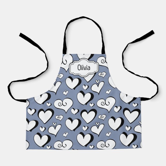 Personalized Grey Hearts Apron (Front)