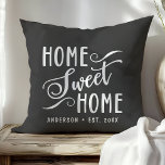 Personalized Grey Home Sweet Home Throw Pillow<br><div class="desc">Bring warmth and charm to your home with this personalized grey "Home Sweet Home" throw pillow. The elegant script and customizable family name create a welcoming touch for your living room or bedroom. The neutral colour palette complements various home décor styles.</div>