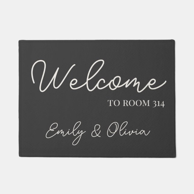 Personalized Grey Ivory Dorm Doormat with Names (Front)