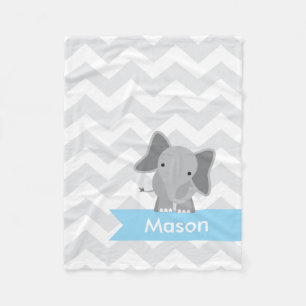 Personalized Grey Light Blue Chevron Elephant Fleece Blanket