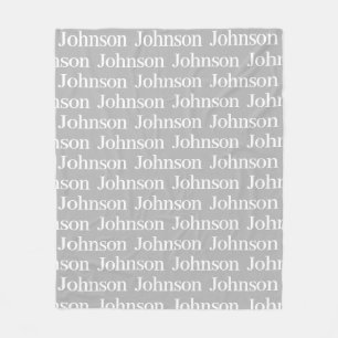 Personalized Grey Light  Repeating Family Name Fleece Blanket