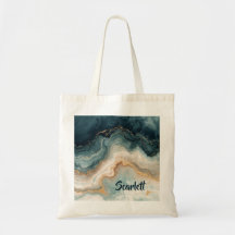 Personalized Grey Marble Swirl Name Tote Bag