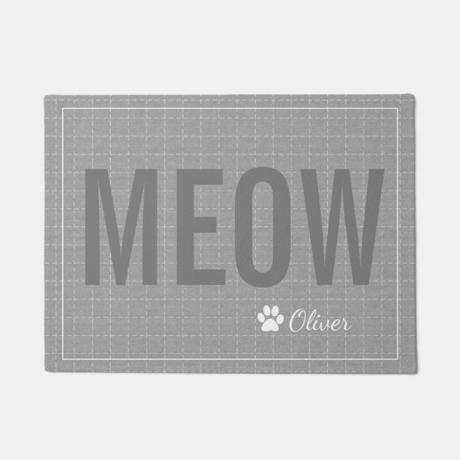 Personalized Grey Meow Cat Pet Mat (Front)