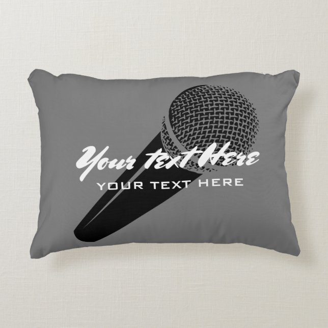 Personalized grey microphone accent throw pillow (Front)
