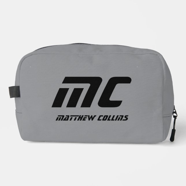 Personalized Grey Minimalist Monogram Name Men's Dopp Kit (Front)