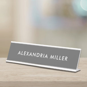 Personalized Grey Modern Desk Name Plate