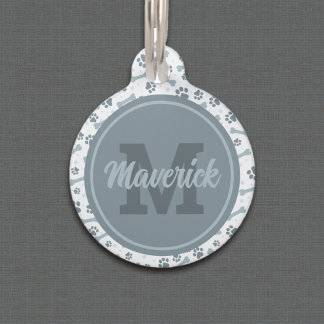 Personalized Grey Monogram Name Dog Pet Tag