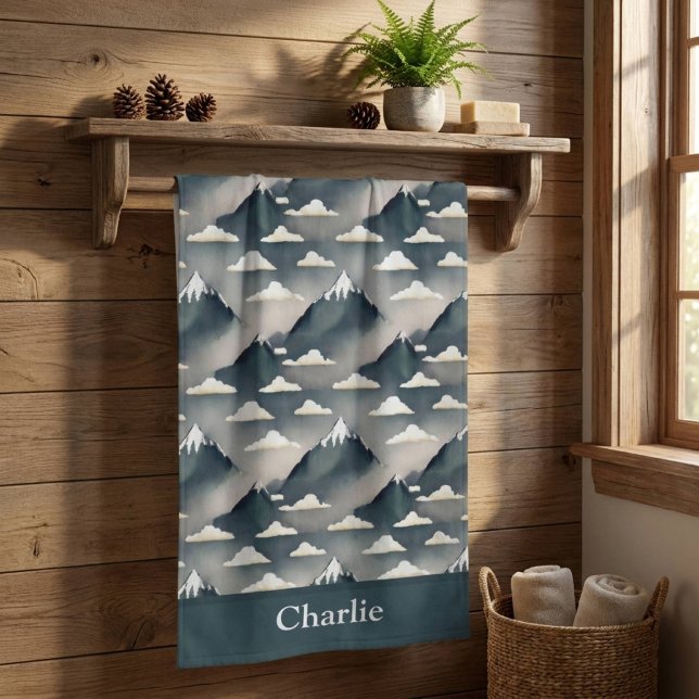 Personalized Grey Mountain Bath Towel (Creator Uploaded)