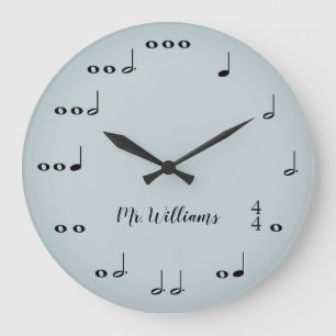 Personalized Grey Music Notes Round Clock