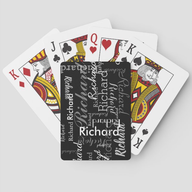 Personalized Grey Name Black Typography Playing Cards (Back)