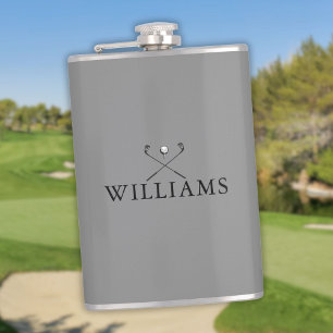 Personalized Grey Name Golf Clubs Hip Flask