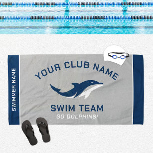 Personalized Grey Navy Swim Team Swimmer Name Beach Towel