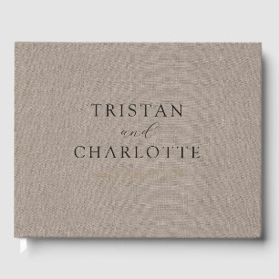 Personalized Grey Olive Faux Linen Guest Book