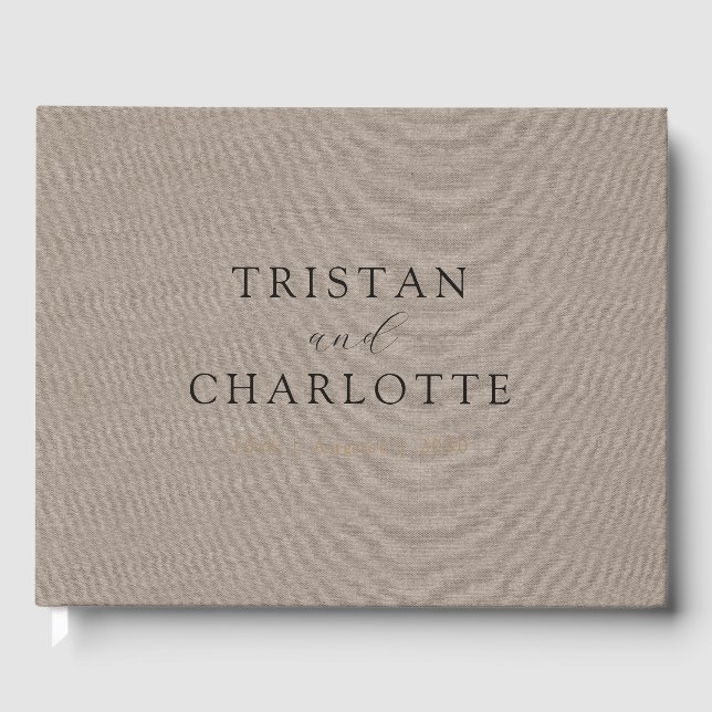 Personalized Grey Olive Faux Linen Guest Book (Front)