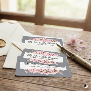 Personalized Grey & Pink Cherry Blossom Wedding Label