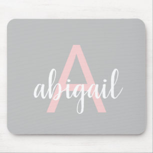 Personalized Grey Pink Monogram Modern Name Mouse Pad